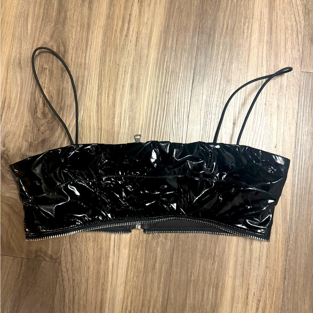 IAMGIA Zipper Patent Leather Bra Top
